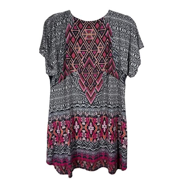One World Mixed Aztec Print Sequin Stretch Short Sleeve Tunic Top Women's XL - Picture 4 of 9